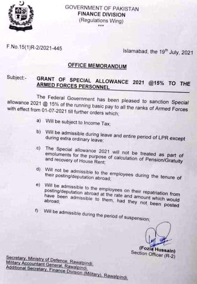 Pak army pay increse budget 2021