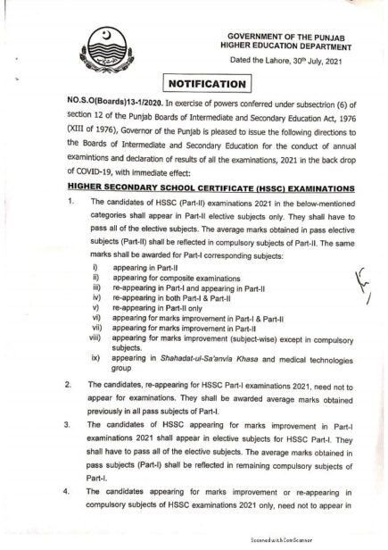 Promotion Policy All Board Punjab for year 2021