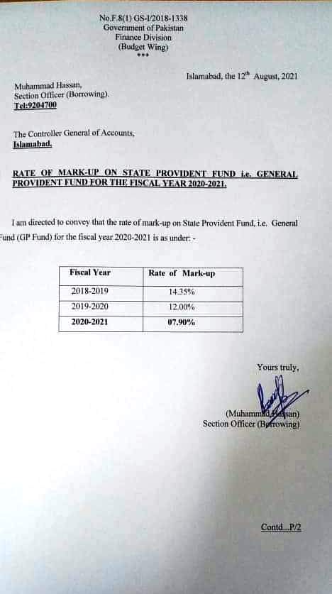 GP fund interest rate Pakistan