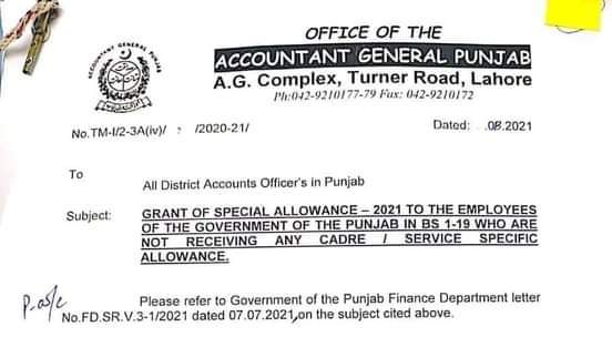 Grant of special allowance clarification of special allowance